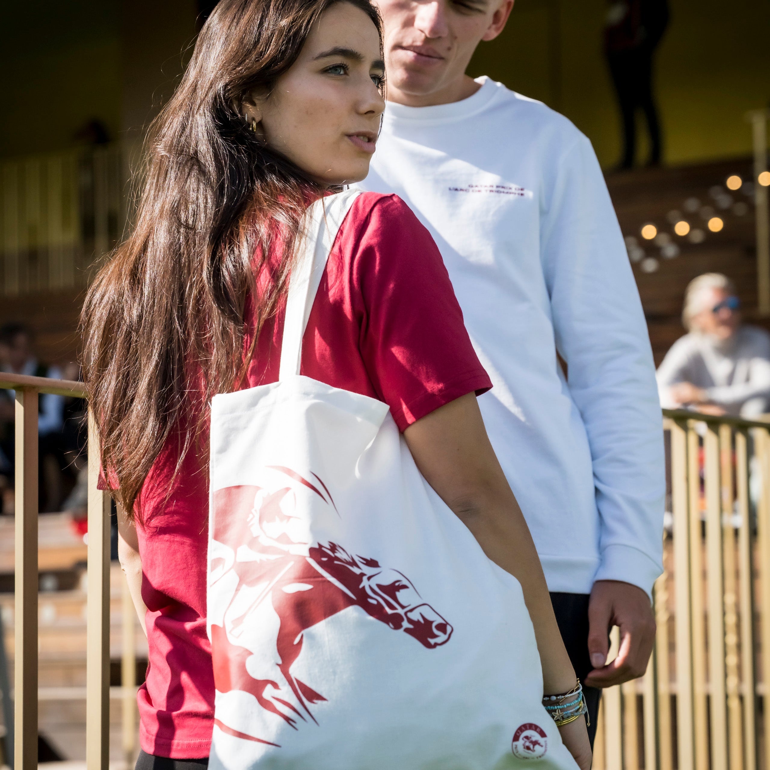 Qatar Arc de Triomphe Price Red Logo Tote Bag