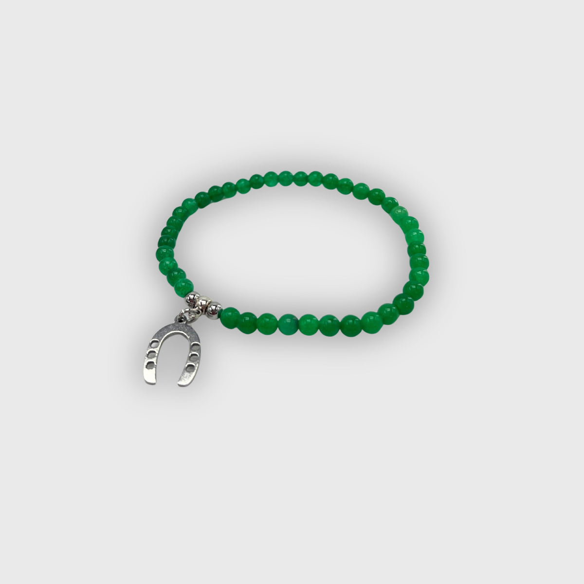 Bracelet Hippodrome en Famille Perles Vertes Fer Argenté