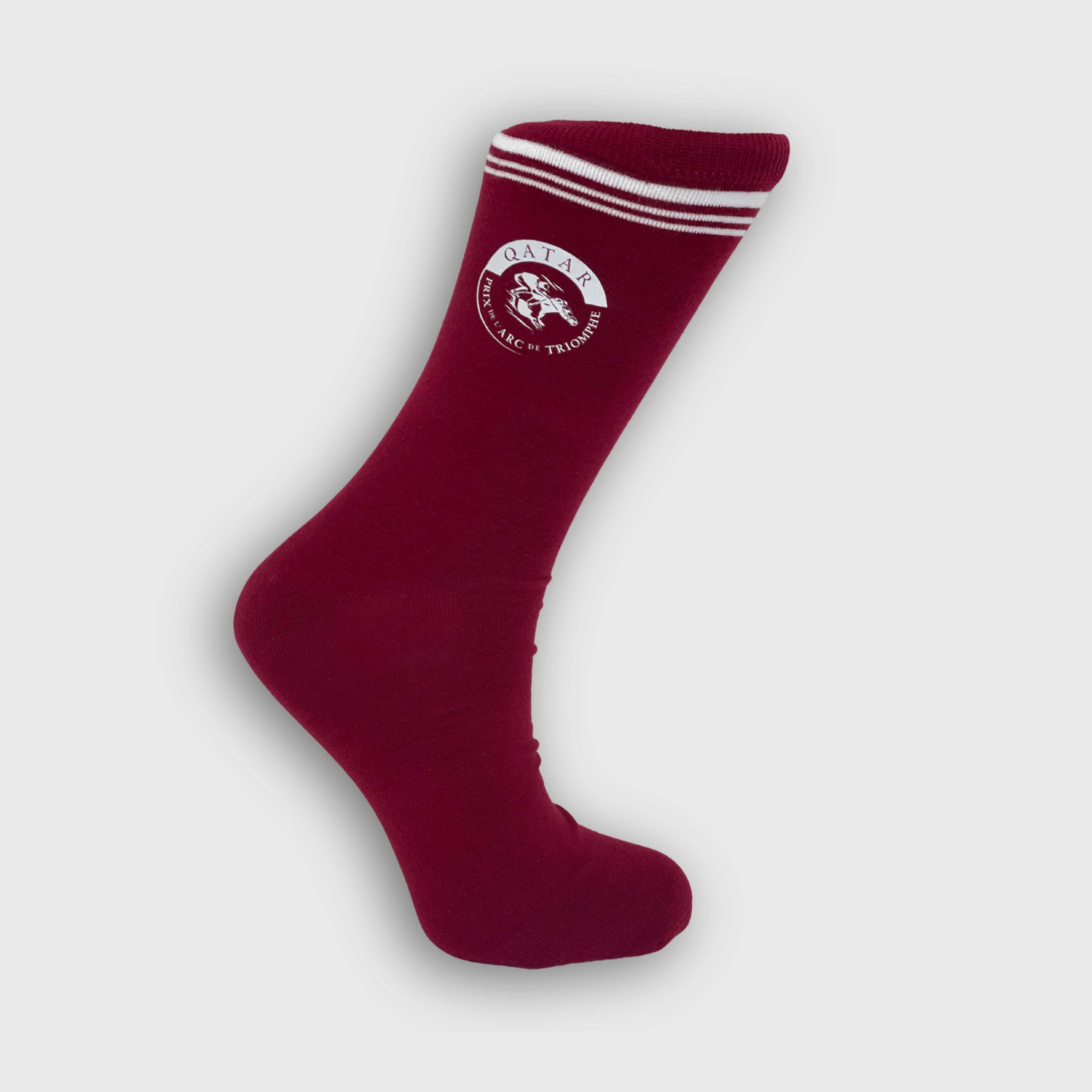 Chaussettes Qatar Prix de l'Arc de Triomphe Motif Logo Bandes Bleu Marine/ Bordeaux