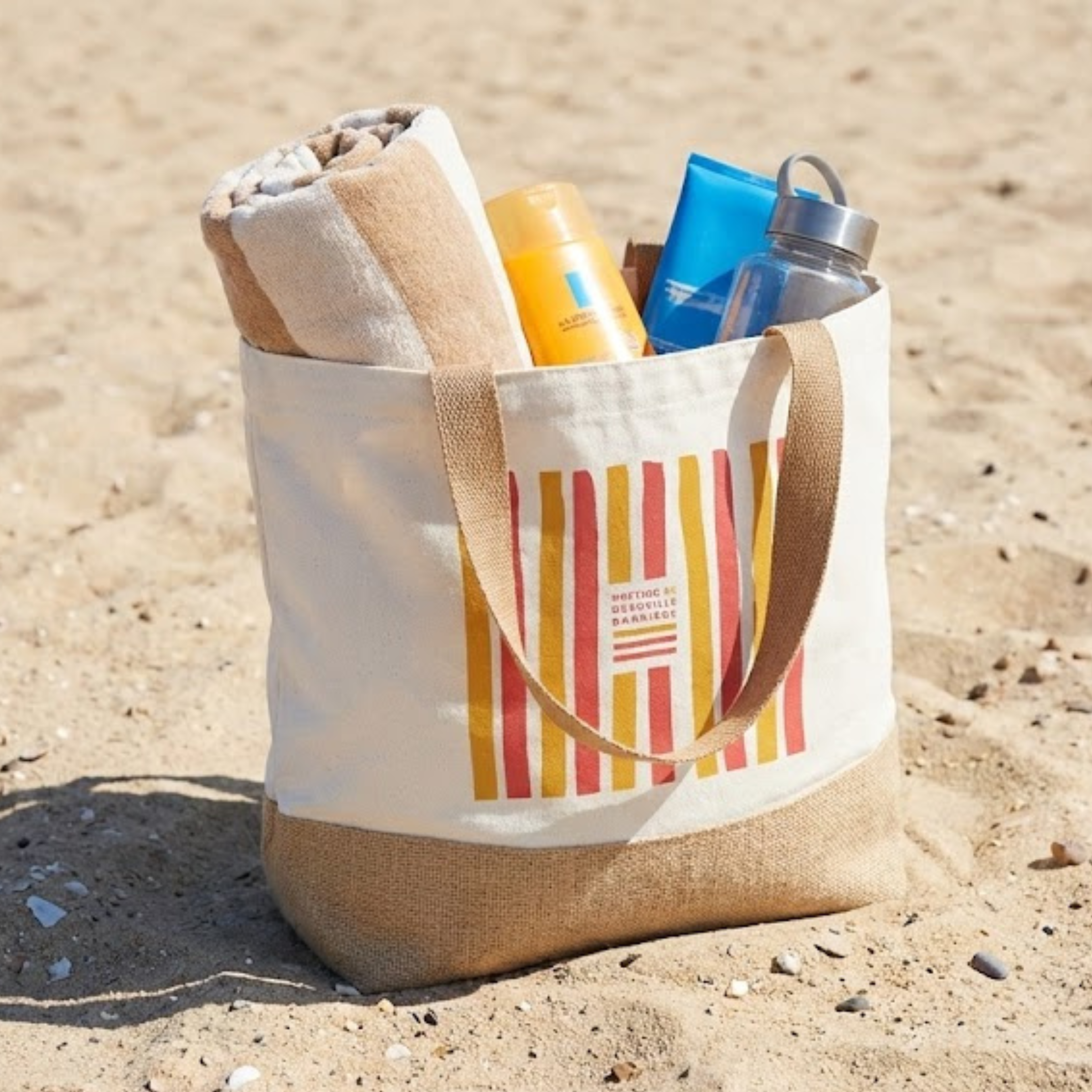 Meeting Deauville Barriere Striped Beige Tote Bag
