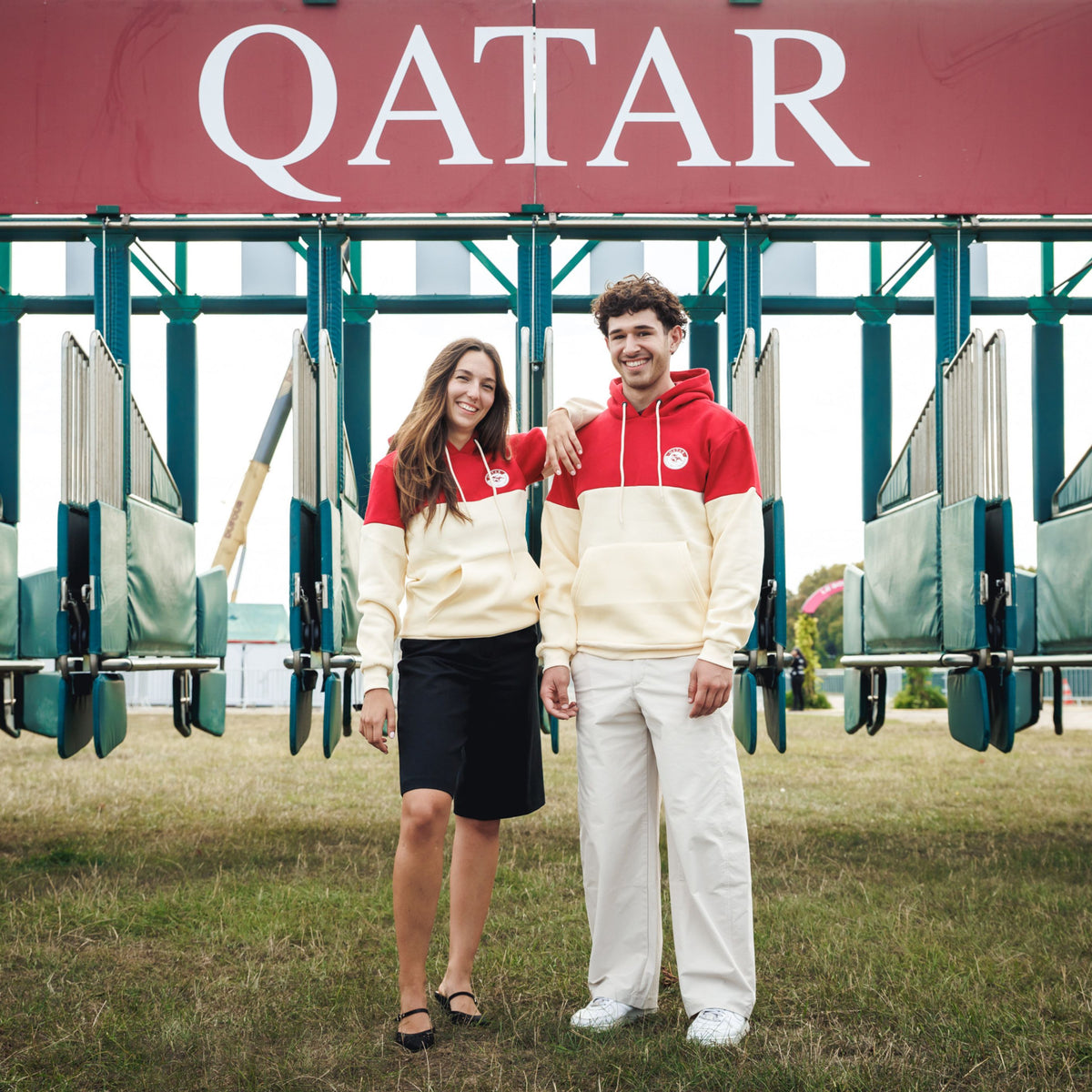 Qatar Prix de l'Arc de Triomphe Two-Tone Beige and Burgundy Sweatshirt Unisex