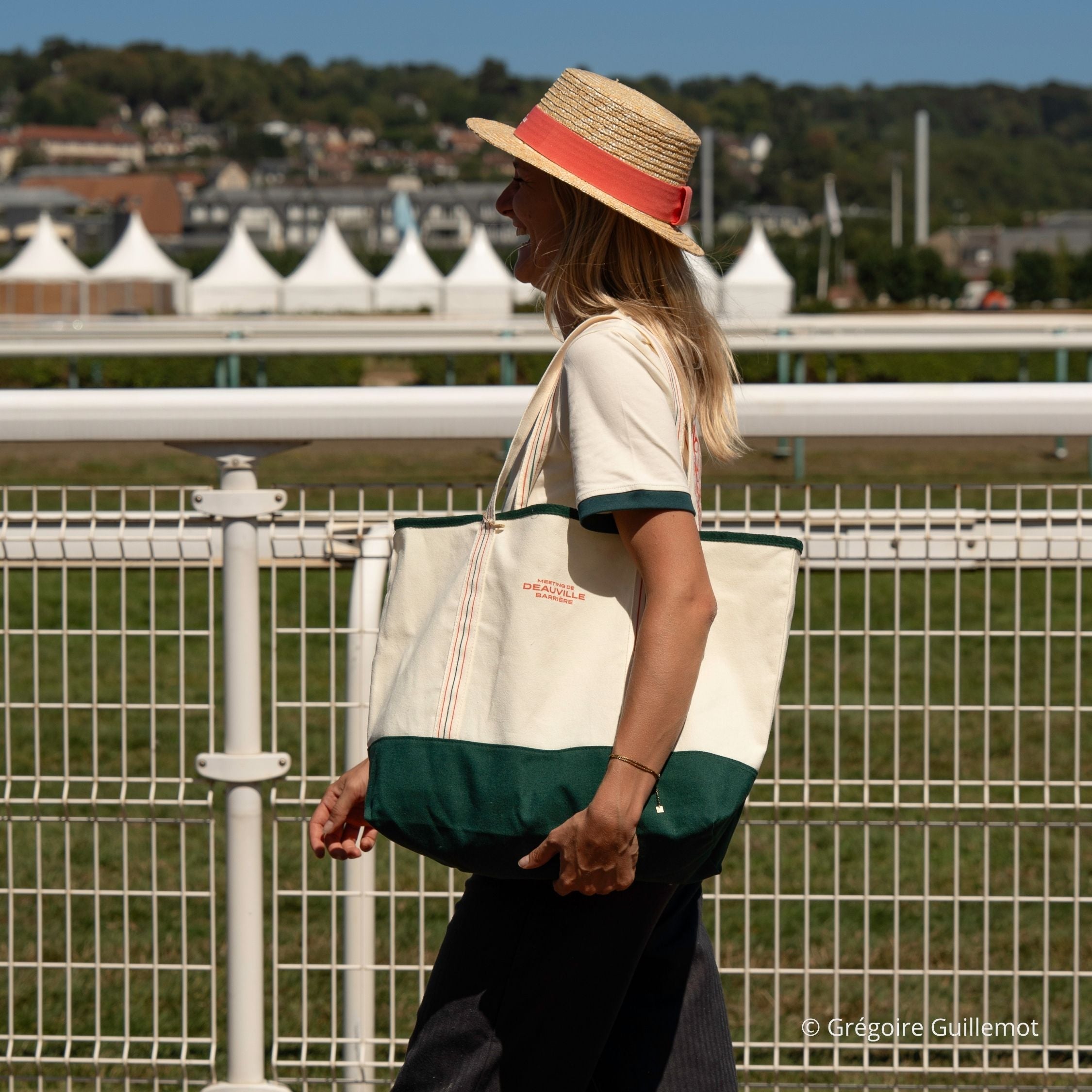 Sac Cabas Meeting de Deauville Barriere Beige Vert